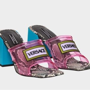 Versace PVC & Python Mule Heels